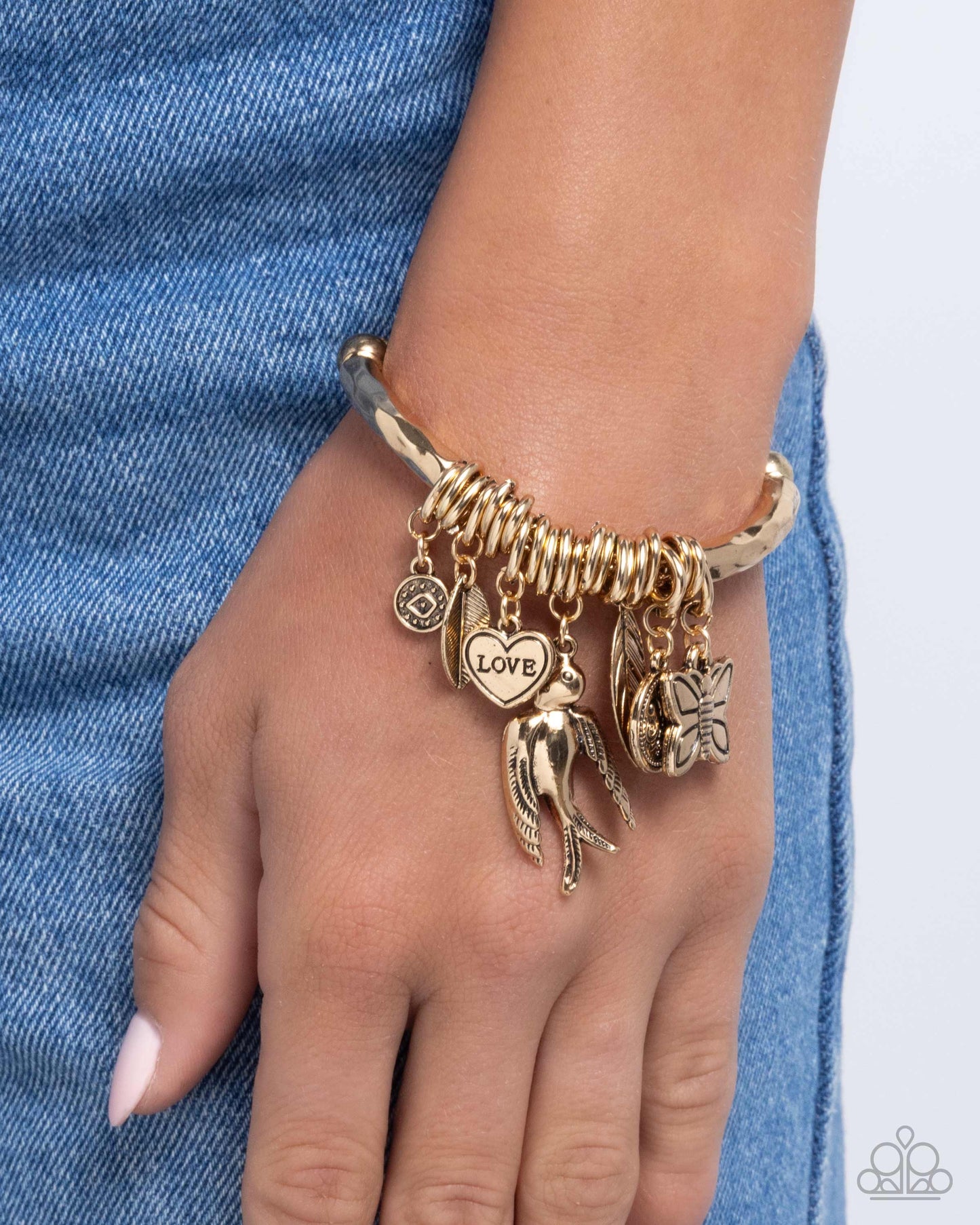 Wild and Scenic - Gold Charms Stretchy Bracelet - Paparazzi Accessories