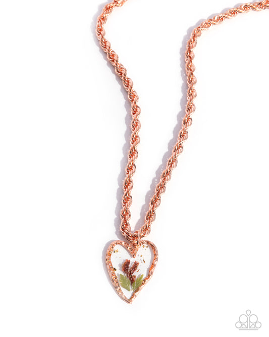 Coming Around - Copper Heart Pressed Flowers Pendant Necklace - Paparazzi Accessories