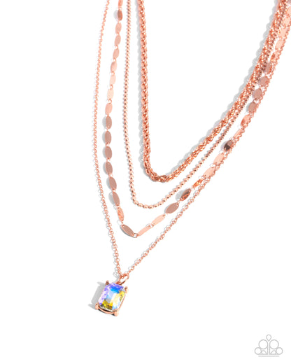 Partnership Promise - Copper Layered Chain & UV Shimmer Gem Necklace - Paparazzi Accessories