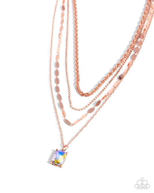 Partnership Promise - Copper Layered Chain & UV Shimmer Gem Necklace - Paparazzi Accessories