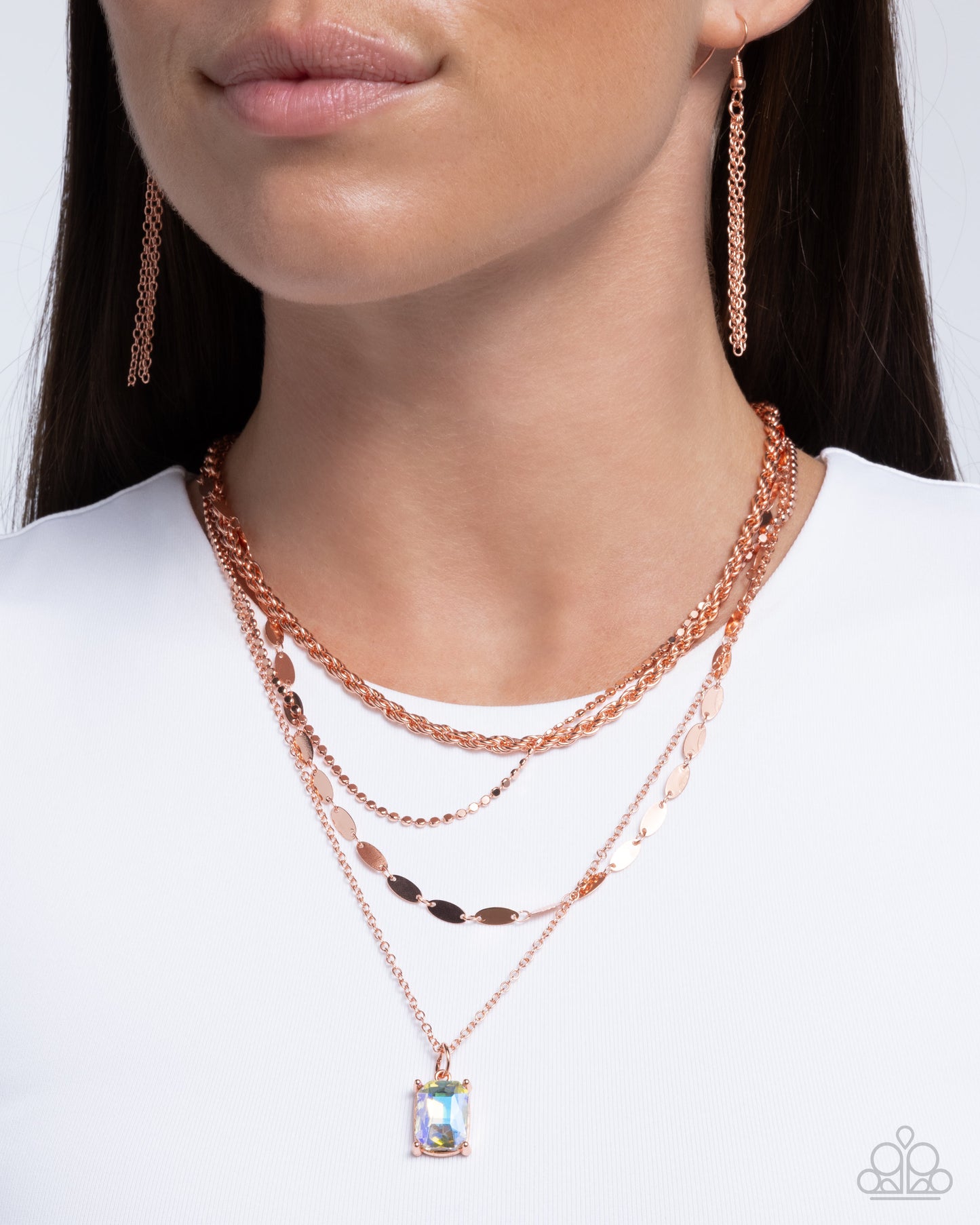 Partnership Promise - Copper Layered Chain & UV Shimmer Gem Necklace - Paparazzi Accessories