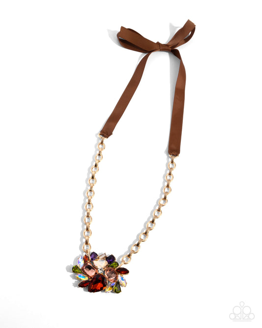 Tantalizing Tapestry - Brown Ribbon Necklace - Paparazzi Accessories