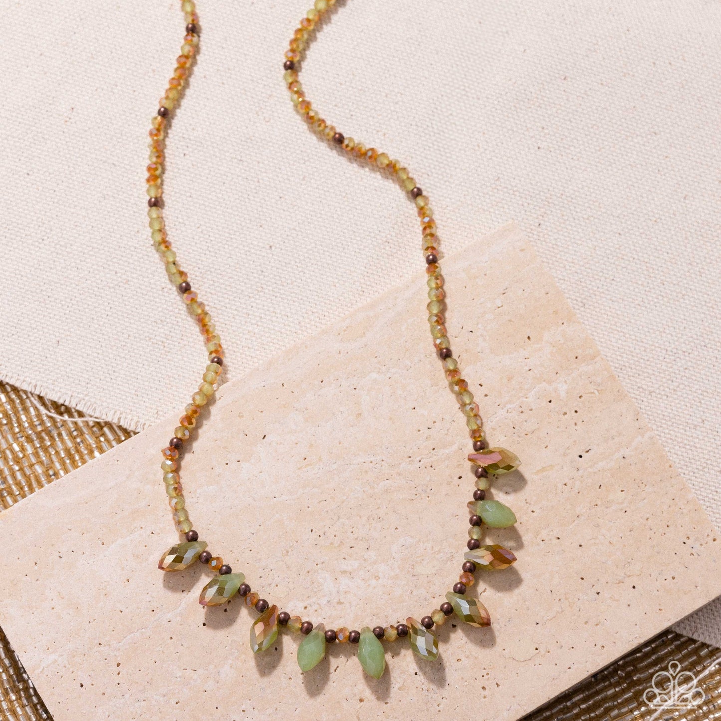 Declaration of Dazzle - Copper UV Green Bead Necklace - Paparazzi Accessories