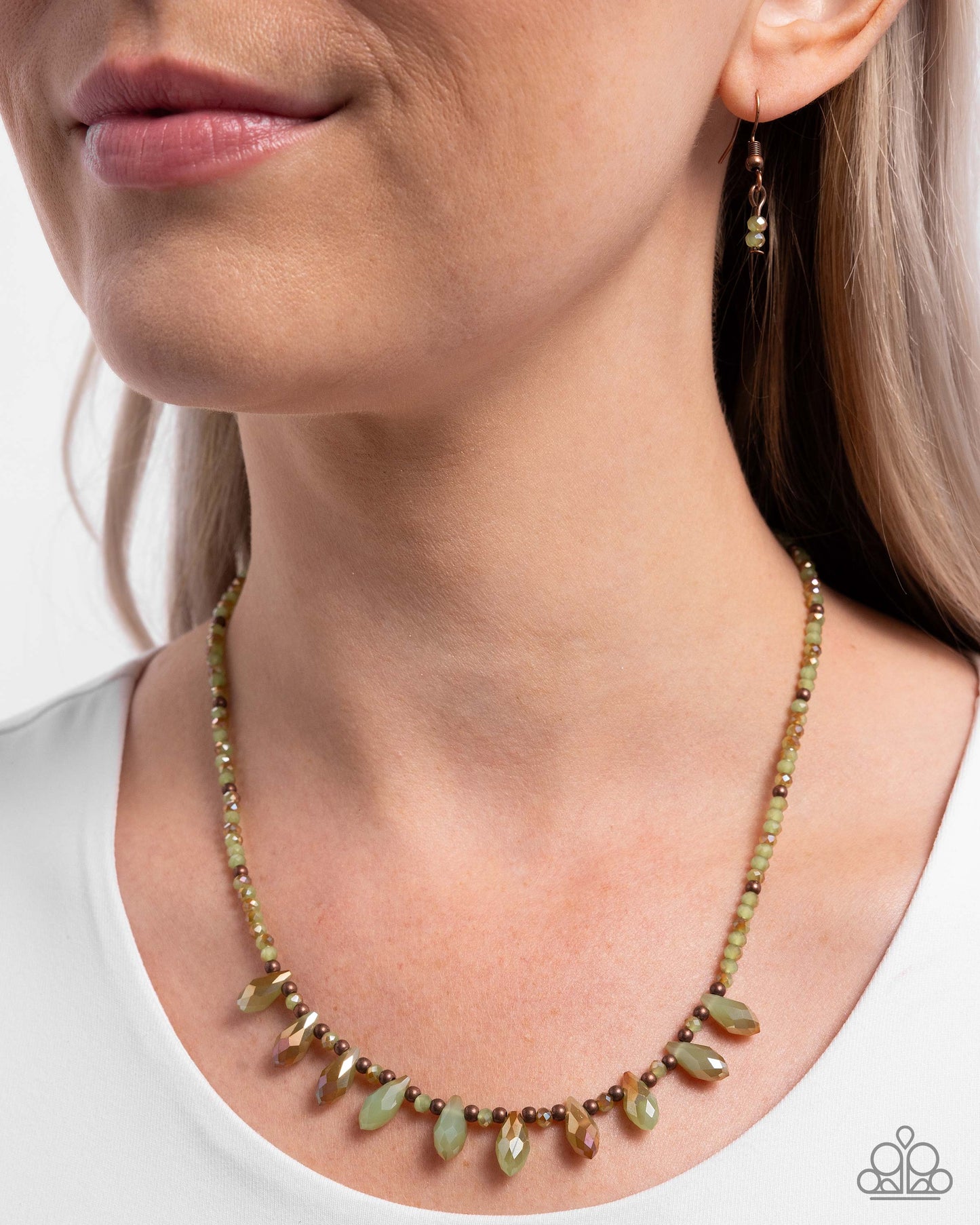 Declaration of Dazzle - Copper UV Green Bead Necklace - Paparazzi Accessories