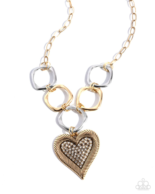 Focused Affection - Gold Heart & Silver Necklace - Paparazzi Accessories