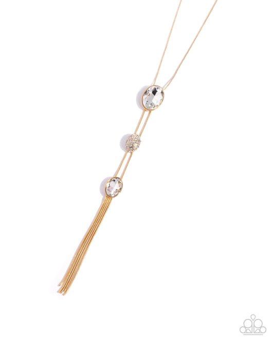 Graduated Glitter - Gold & White Rhinestone Oval Gem Necklace - Paparazzi Accessories