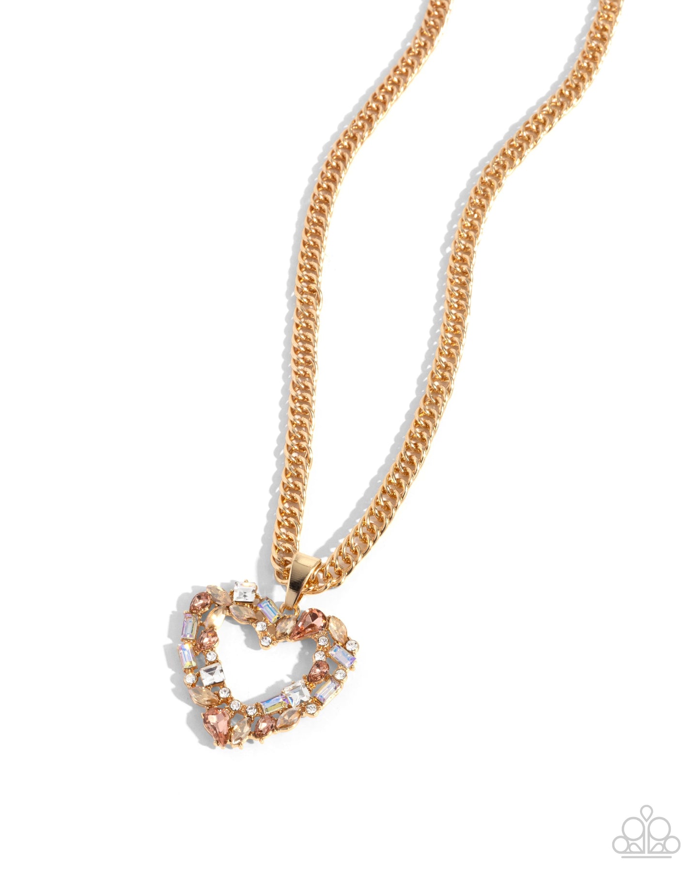 Romance is a Bonus - Gold Heart Iridescent Rhinestone Necklace - Paparazzi Accessories