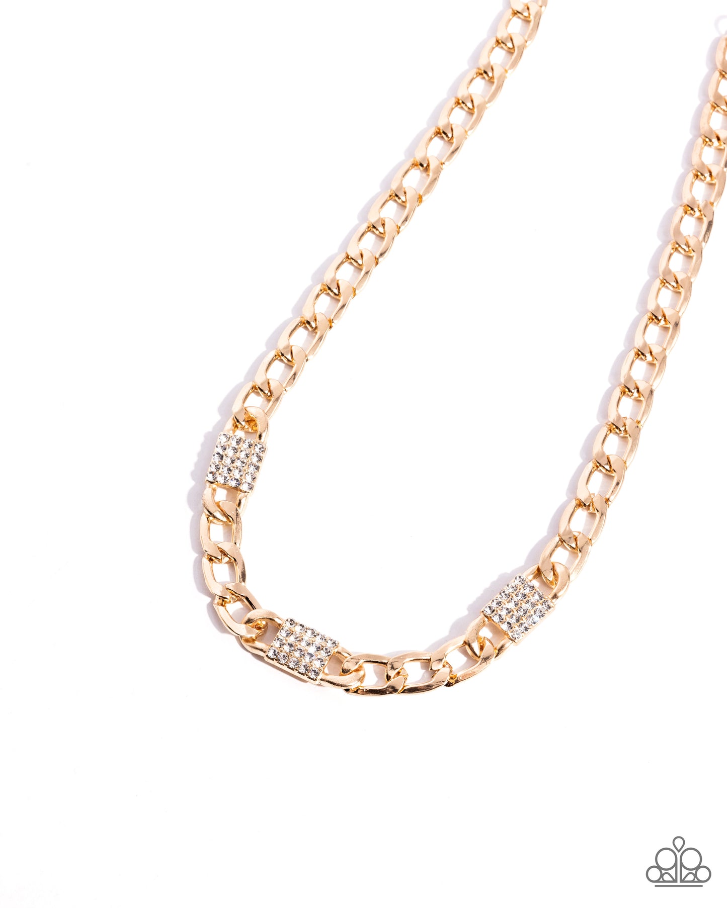 Impressive Independence - Gold & White Rhinestone Link Chain Necklace - Paparazzi Accessories