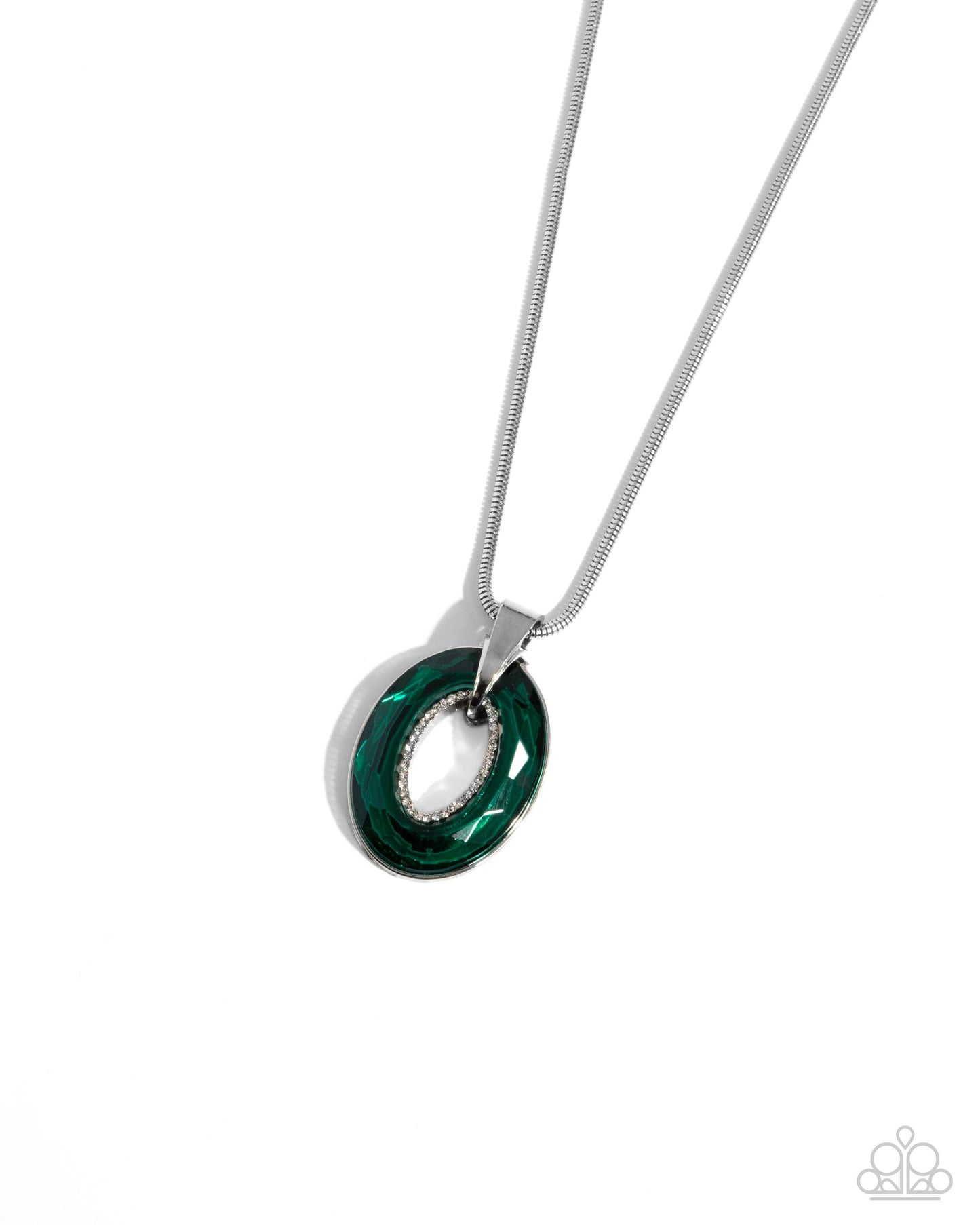 Reflective Rigor - Green Oval Gem Pendant Silver Necklace - Paparazzi Accessories