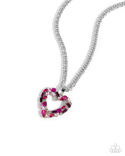 Romance is a Bonus - Pink Rhinestone Heart Pendant Necklace - Paparazzi Accessories
