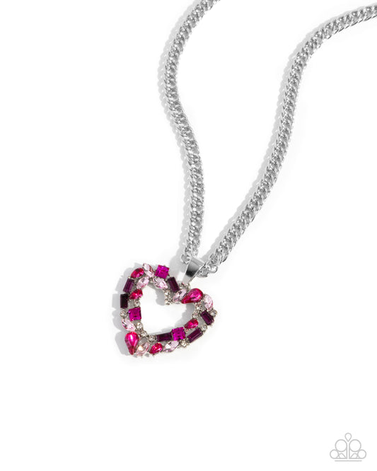 Romance is a Bonus - Pink Rhinestone Heart Pendant Necklace - Paparazzi Accessories