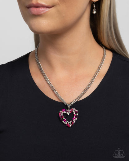 Romance is a Bonus - Pink Rhinestone Heart Pendant Necklace - Paparazzi Accessories