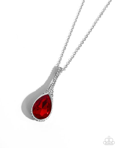Rosy Revival - Red Teardrop Gem Silver Pendant Necklace - Paparazzi Accessories
