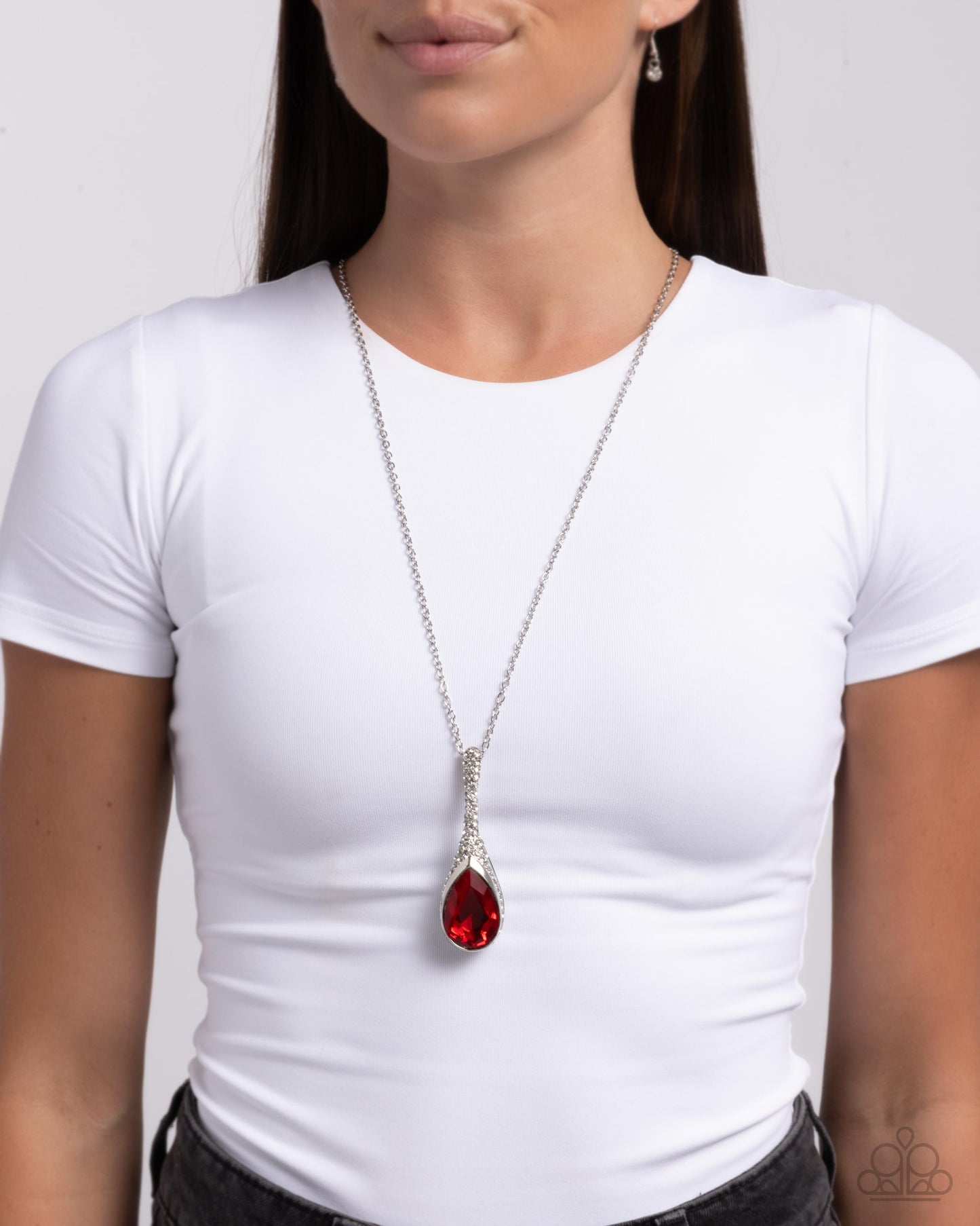 Rosy Revival - Red Teardrop Gem Silver Pendant Necklace - Paparazzi Accessories