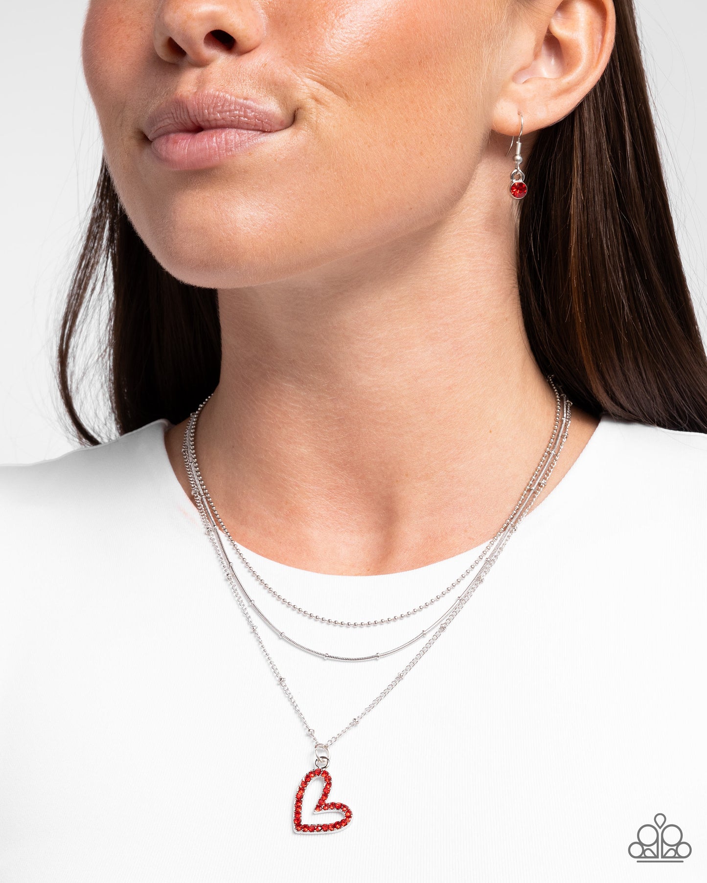 Valentines Day Decadence - Red Rhinestone Heart Silver Necklace - Paparazzi Accessories