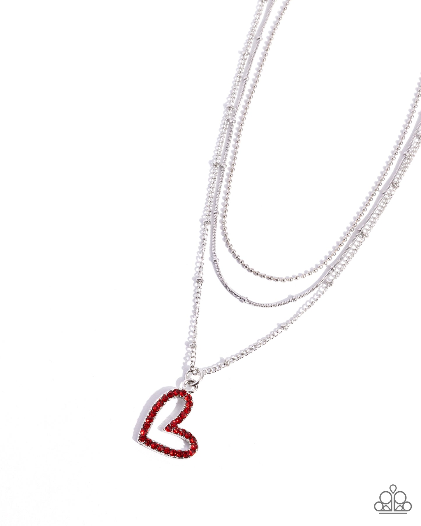 Valentines Day Decadence - Red Rhinestone Heart Silver Necklace - Paparazzi Accessories