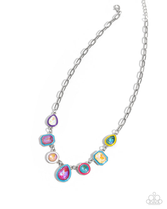 Classy Character - Blue UV Gem Multicolored Silver Necklace - Paparazzi Accessories