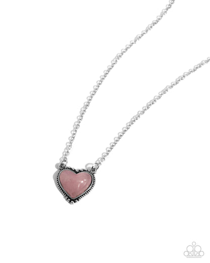 Earthy Eternity - Pink Stone Heart, Silver Necklace - Paparazzi Accessories