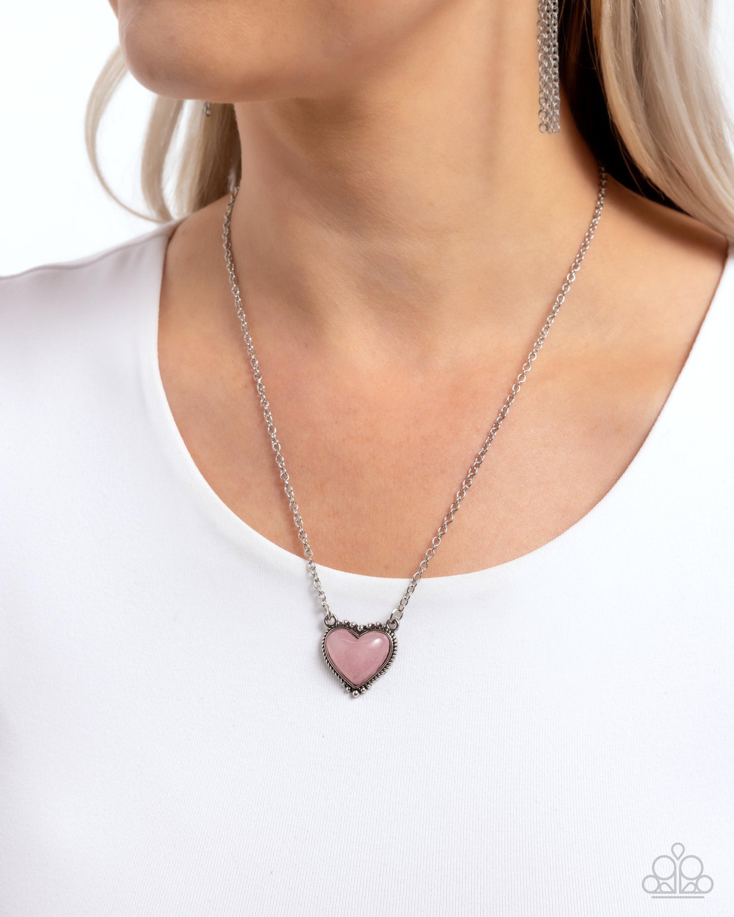 Earthy Eternity - Pink Stone Heart, Silver Necklace - Paparazzi Accessories