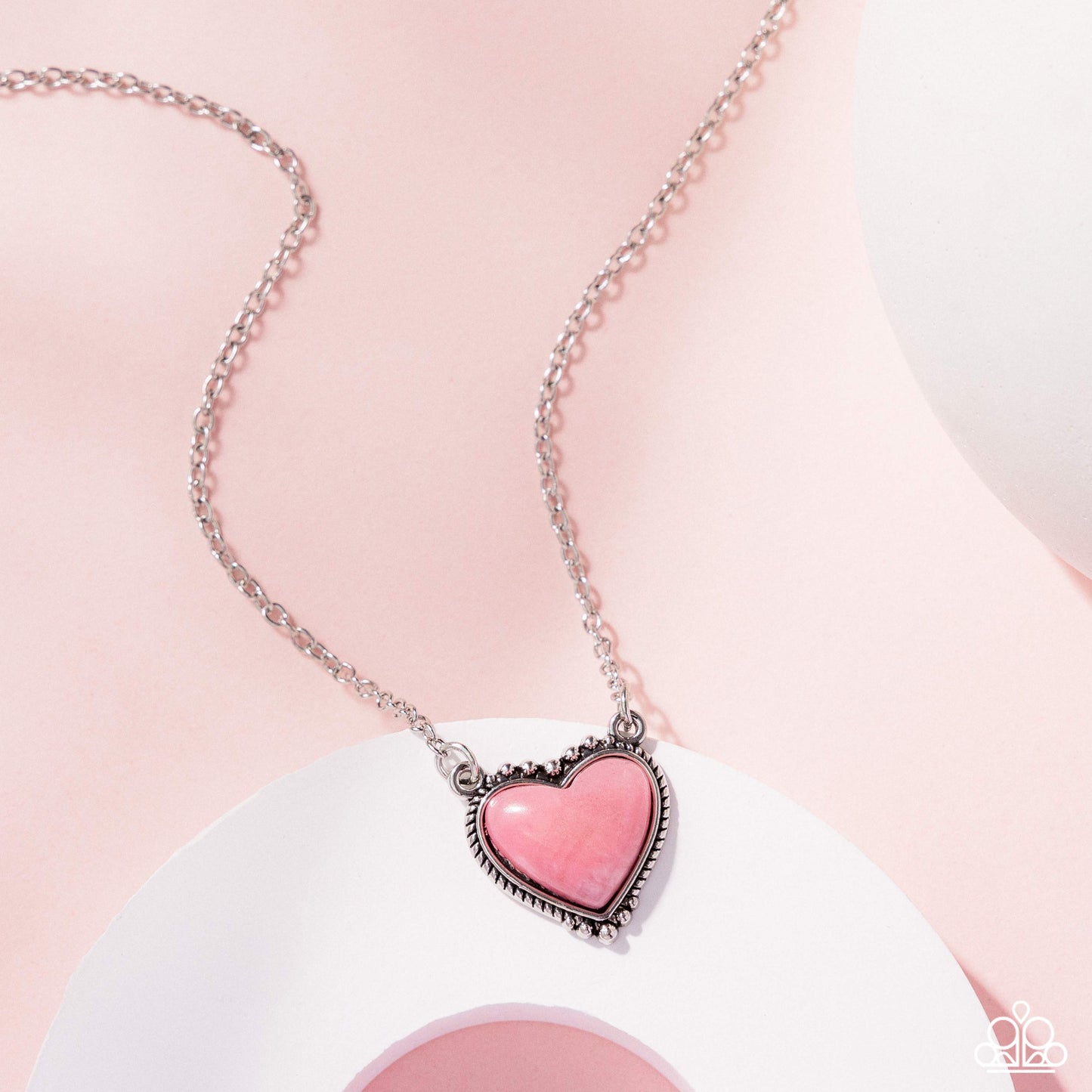 Earthy Eternity - Pink Stone Heart, Silver Necklace - Paparazzi Accessories
