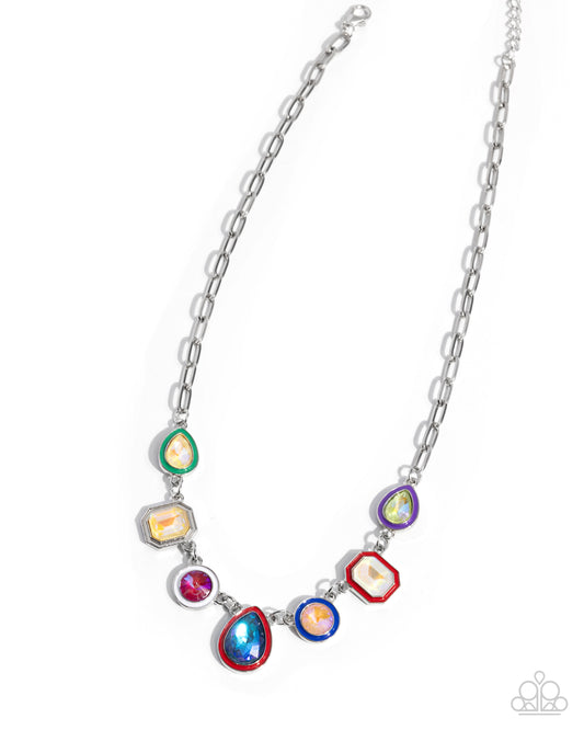 Classy Character - Red & UV Gem Necklace - Paparazzi Accessories