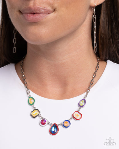 Classy Character - Red & UV Gem Necklace - Paparazzi Accessories