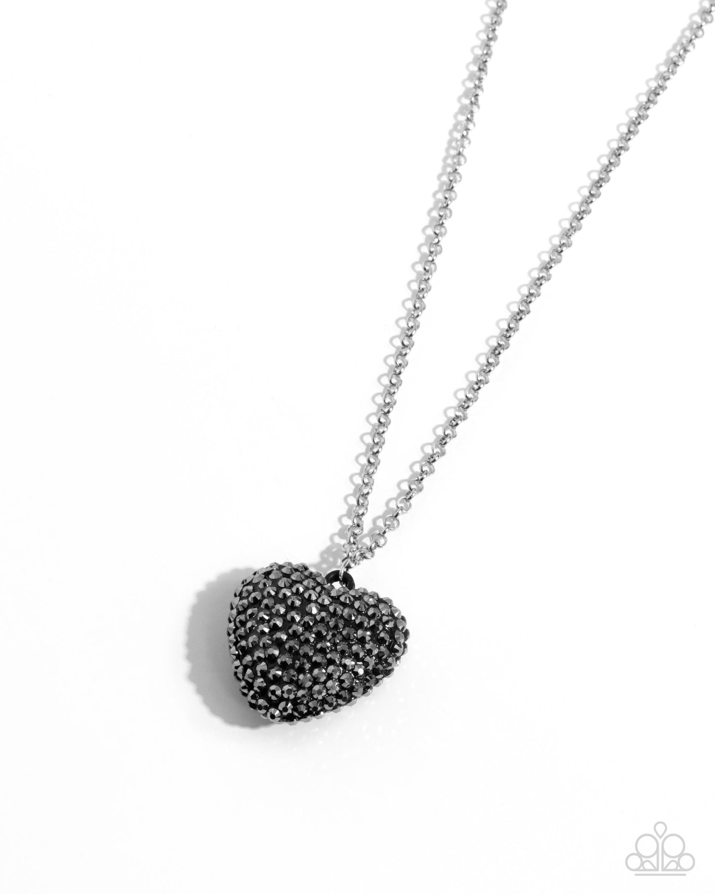 Smitten Sensation - Silver Hematite Rhinestone Encrusted Heart Pendant Necklace - Paparazzi Accessories