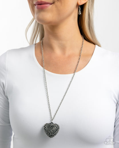 Smitten Sensation - Silver Hematite Rhinestone Encrusted Heart Pendant Necklace - Paparazzi Accessories