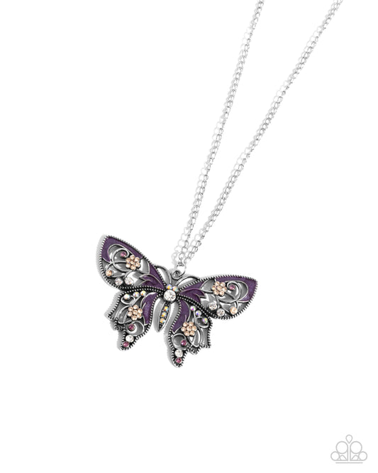 Whimsical Weekday - Purple Enamel Butterfly Pendant Necklace - Paparazzi Accessories