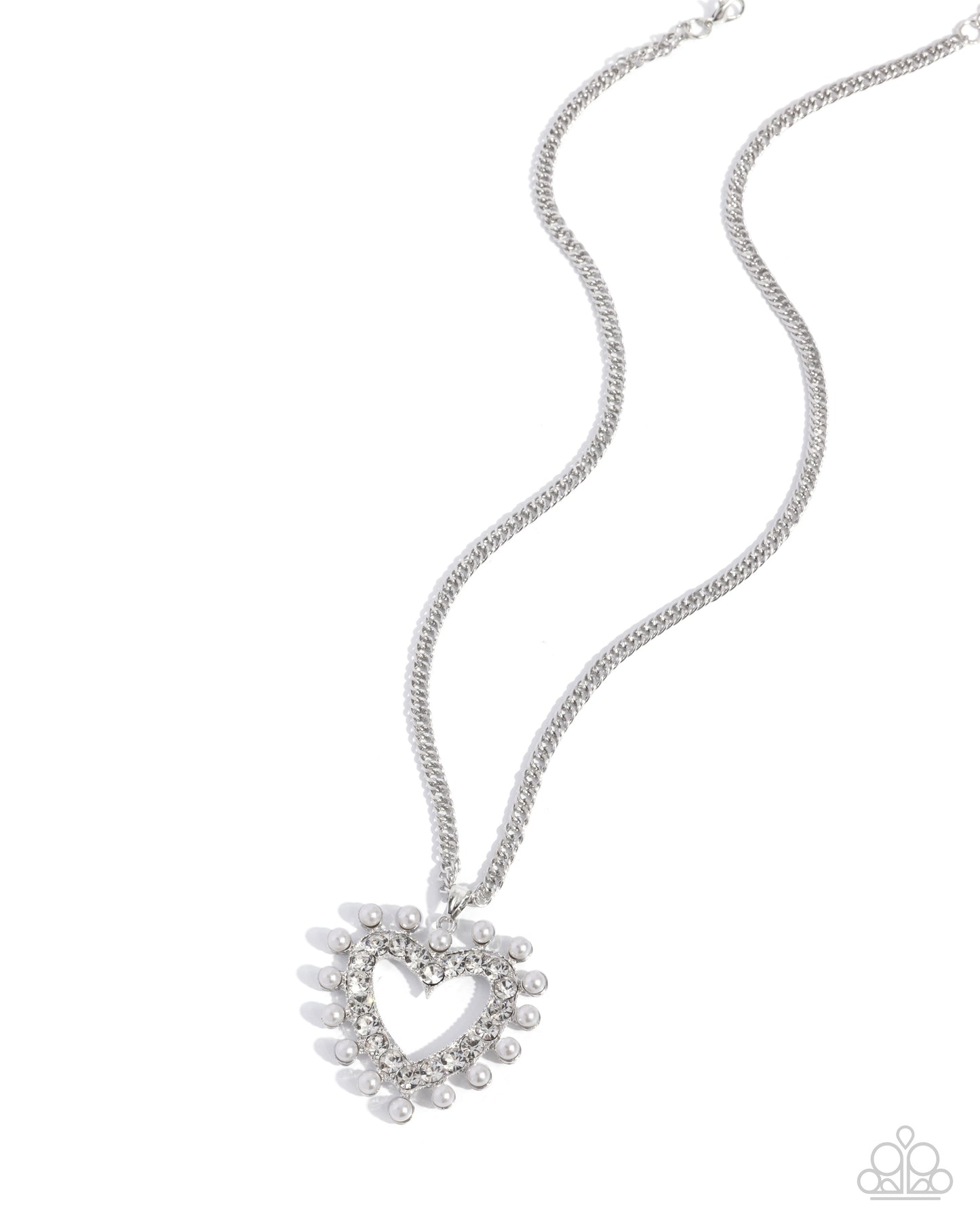 Perfectly Prim - White Rhinestone & Pearl Heart Pendant Necklace - Paparazzi Accessories
