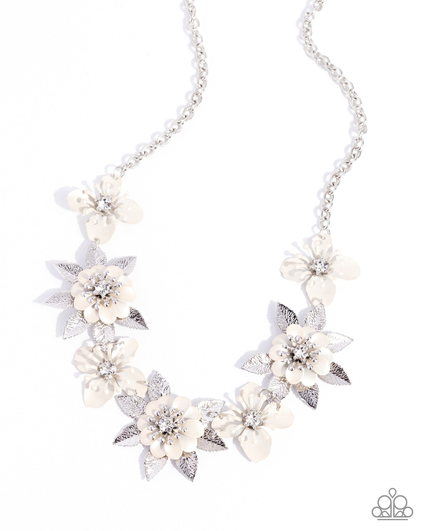 Springtime Song - White Painted Flowers Silver Necklace - Paparazzi Accessories