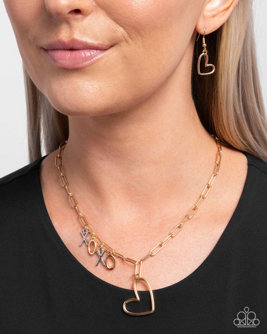 Courting Chains - Multi Gold and Silver "xoxo" Heart Necklace - Paparazzi Accessories
