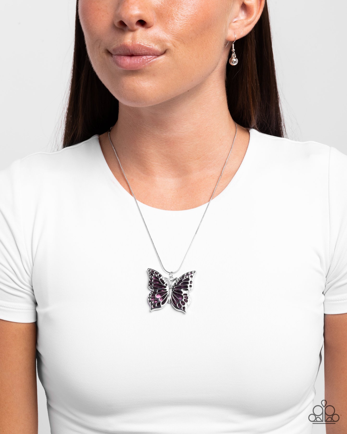 Magical Metamorphosis - Purple Acrylic & Silver Butterfly Pendant Necklace - Paparazzi Accessories