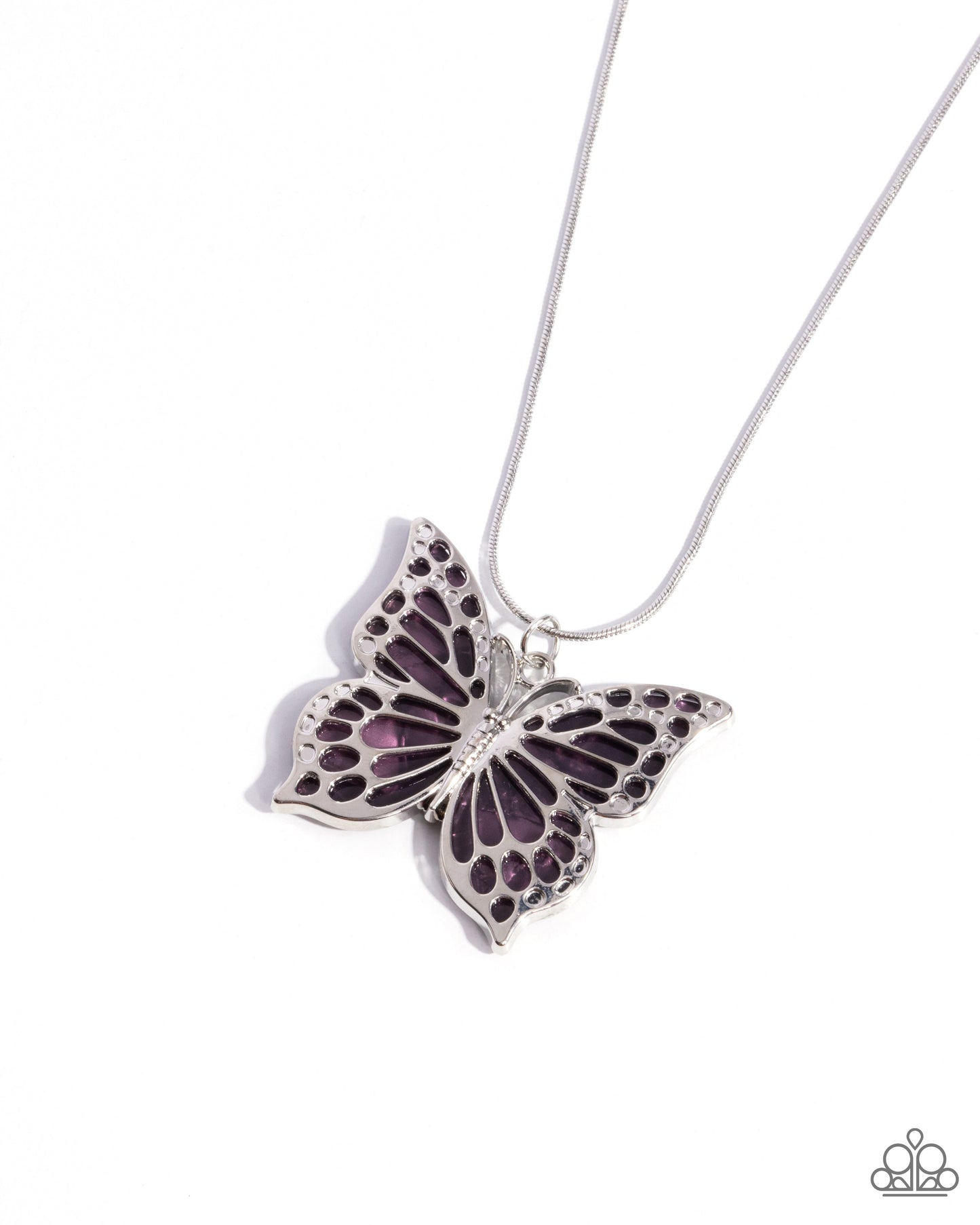 Magical Metamorphosis - Purple Acrylic & Silver Butterfly Pendant Necklace - Paparazzi Accessories