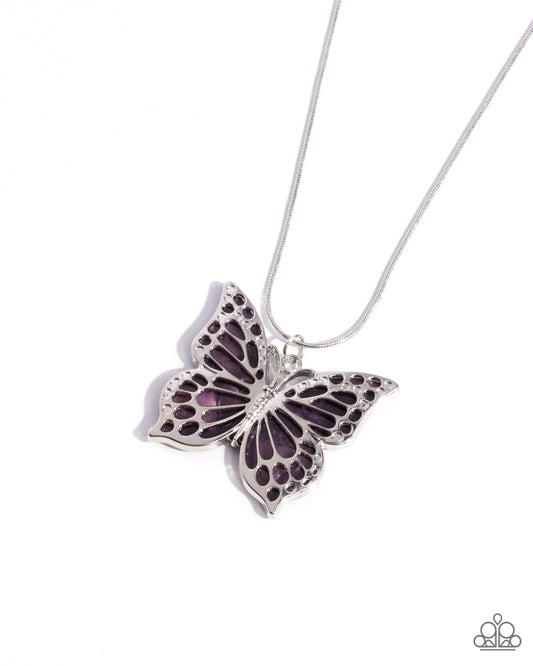 Magical Metamorphosis - Purple Acrylic & Silver Butterfly Pendant Necklace - Paparazzi Accessories