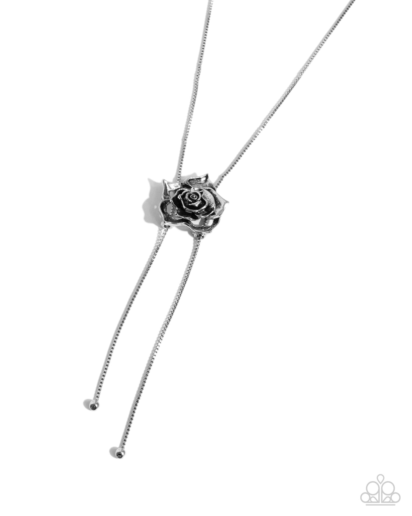 Threaded Tapestry - Silver Rose Bolo Necklace - Paparazzi Accessories