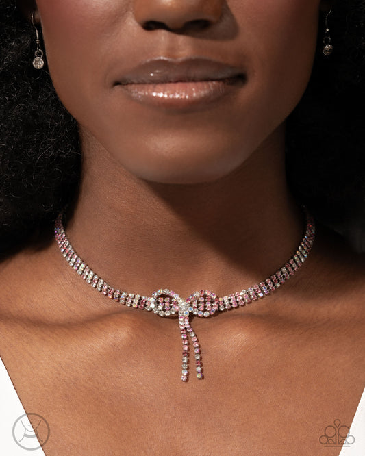 Buckingham Bow - Pink Rhinestone Choker Necklace - February 2025 Life of the Party Exclusive - Paparazzi Accessories