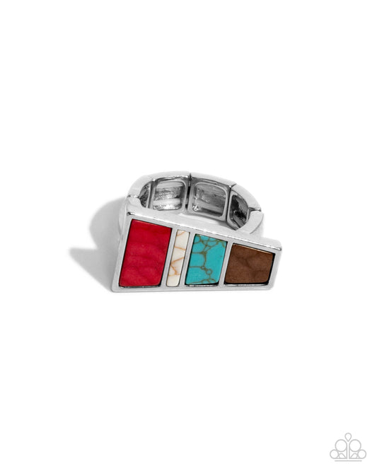 Contemporary Color - Multi - Turquoise, Red, White, Brown Marbled Stone Silver Urban Ring - Paparazzi Accessories