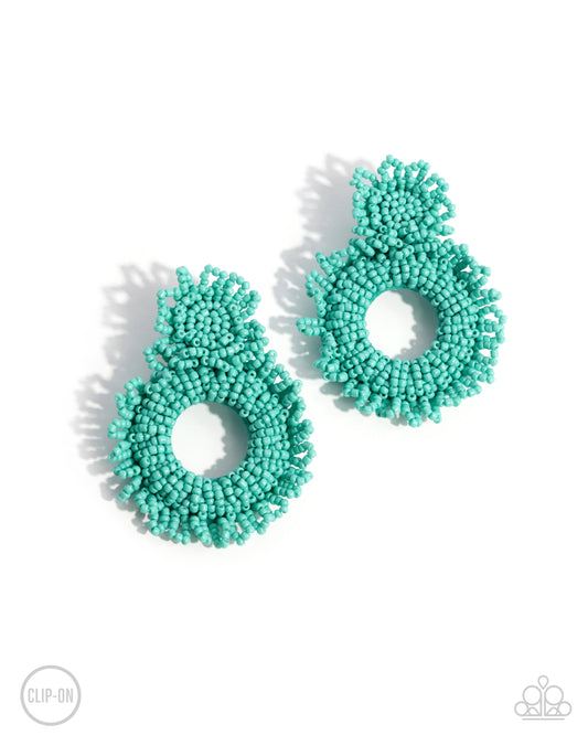 Explosive Energy - Blue Seed Bead Clip-on Earrings - Paparazzi Accessories