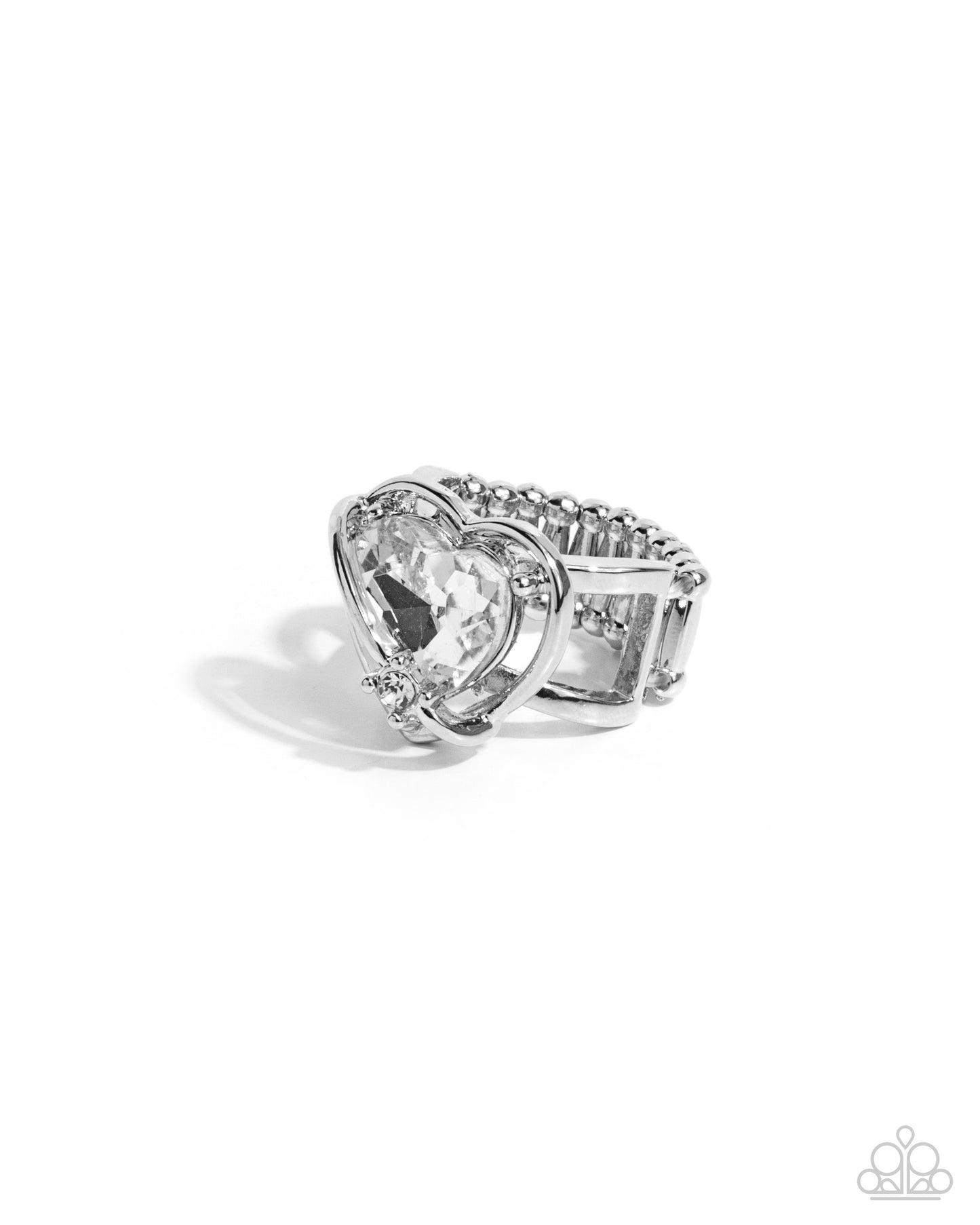 Cutie Chemistry - White Rhinestone Heart Silver Ring - Paparazzi Accessories