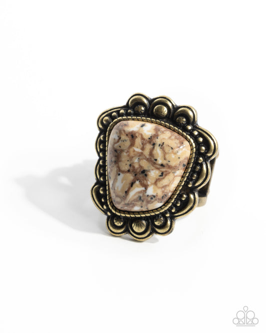 Repurposed Radiance - Brass Marbled Stone Ring - Paparazzi Accessories