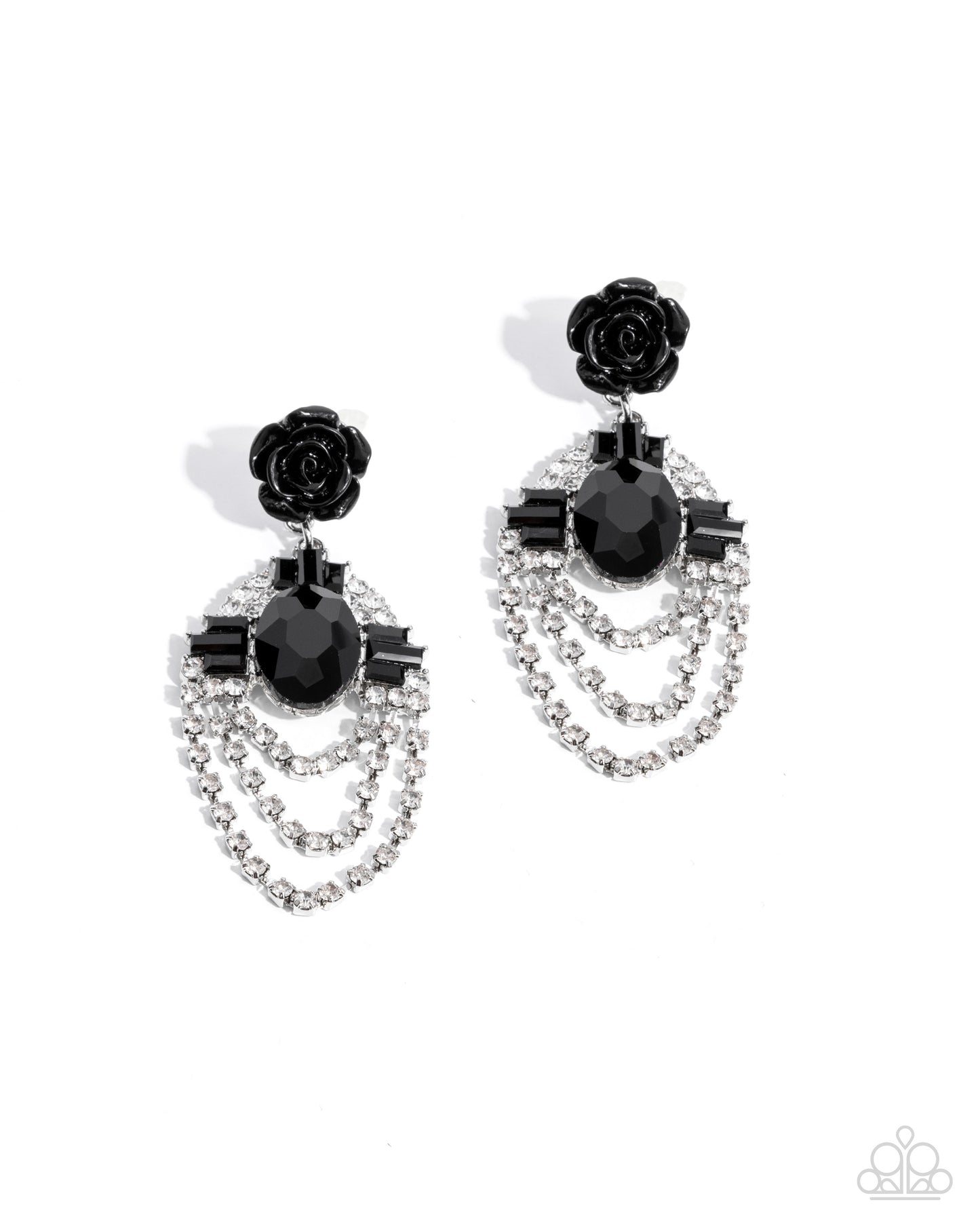 Rosy Rave - Black Acrylic Rose Post Chandelier Earrings - Paparazzi Accessories