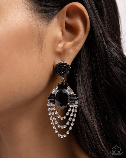 Rosy Rave - Black Acrylic Rose Post Chandelier Earrings - Paparazzi Accessories