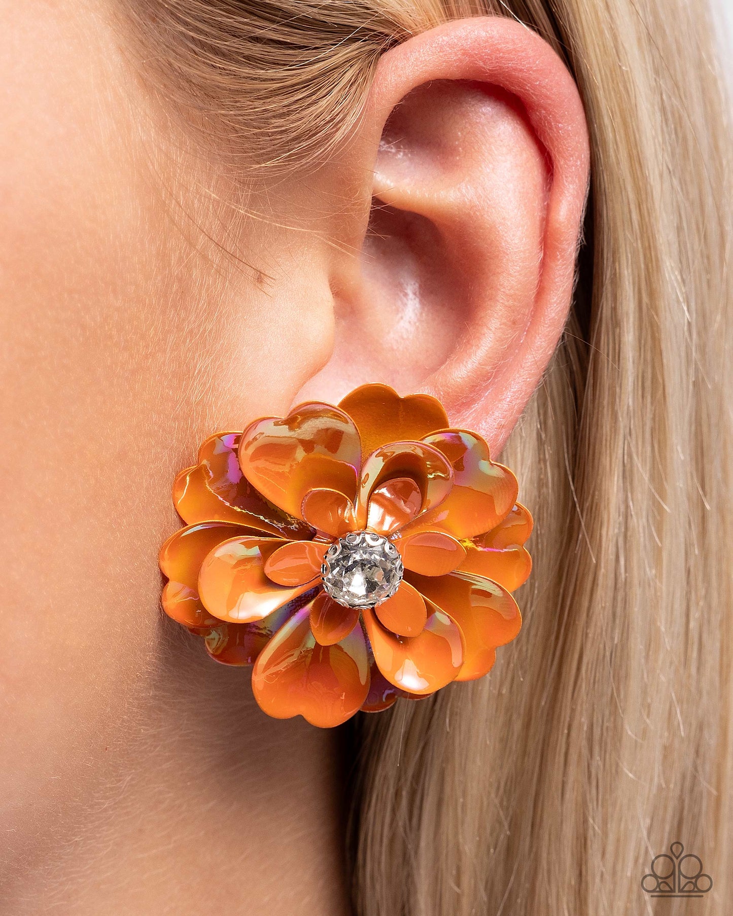 Growth Rate - Orange Metallic Flower Post Earrings - Paparazzi Accessories