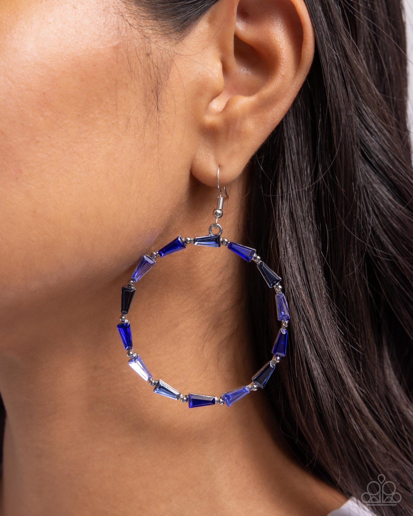 Bounce Around - Blue Rhinestone Circle Silver Fishhook Earrings - Paparazzi Accessories