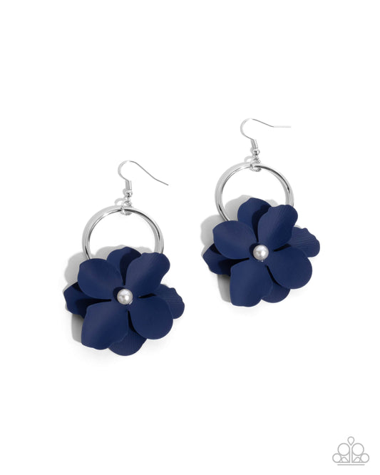 One of a Kind Charisma - Blue Flower Silver Fishhook Earrings - Paparazzi Accessories