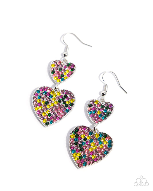 You Make My Heart Glow - Multi Rhinestone, Silver Heart Earrings - Paparazzi Accessories