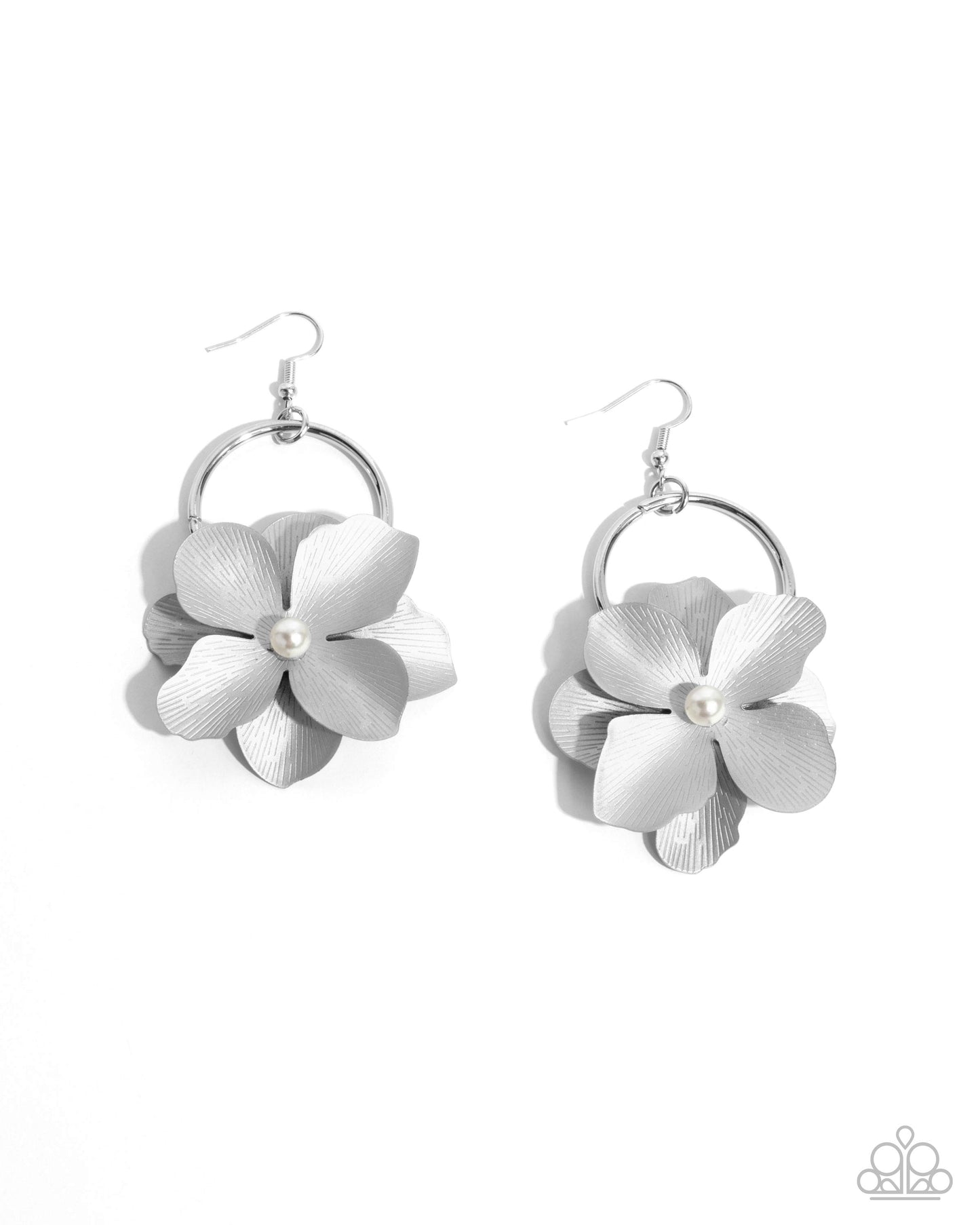 One of a Kind Charisma - Silver Painted Flower Silver Fishhook Earrings - Paparazzi Accessories