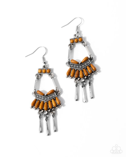 Trading Tradition - Brown Stone Silver Fishhook Earrings - Paparazzi Accessories