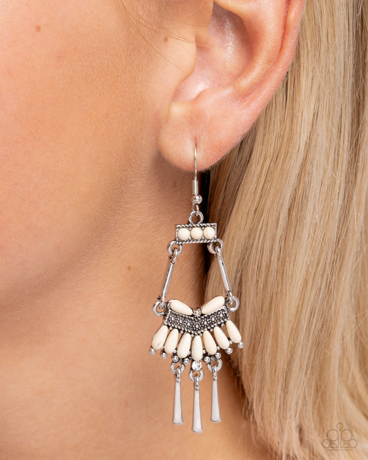 Trading Tradition - White Crackle Stone Silver Fishhook Earrings - Paparazzi Accessories